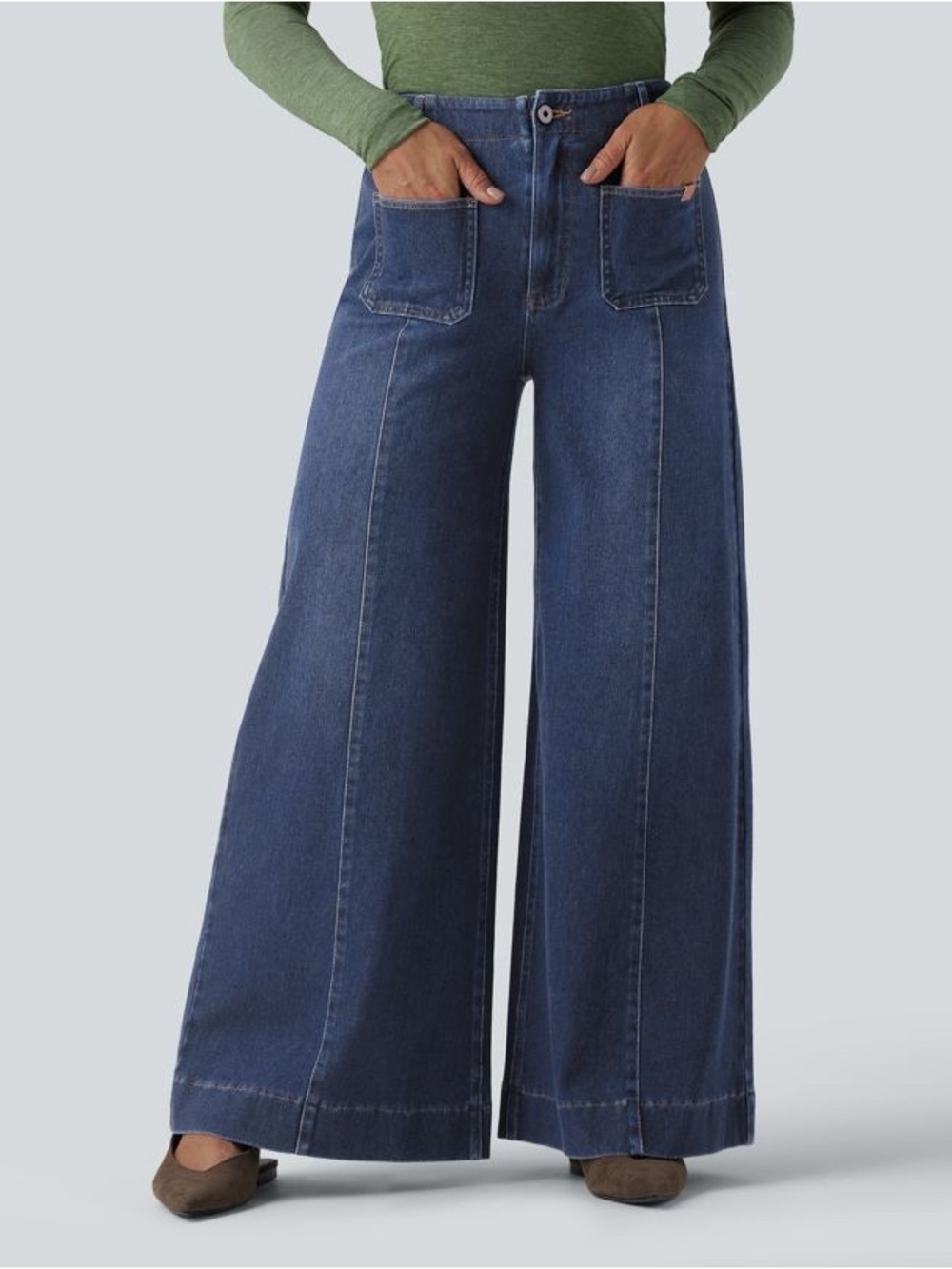 NEW Halara Flex High Waisted Pockets Washed Casual Wide Leg Jeans Size M